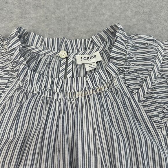 J.Crew Flutter Sleeve Top WMNS S White Blue Striped Ruffled Crewneck Sleeveless - Picture 4 of 10